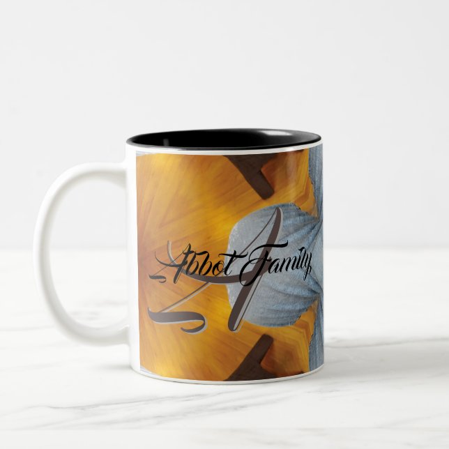 Custom Family Gold Gray Gift Hot Cocoa Coffee Cup (Left)