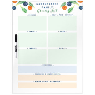 Custom Family Grocery List  Dry Erase Board