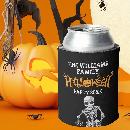Custom Family Halloween Annual Party Skeleton Can Cooler