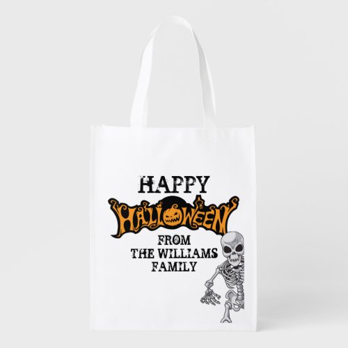 Custom Family Halloween Annual Party Skeleton Grocery Bag