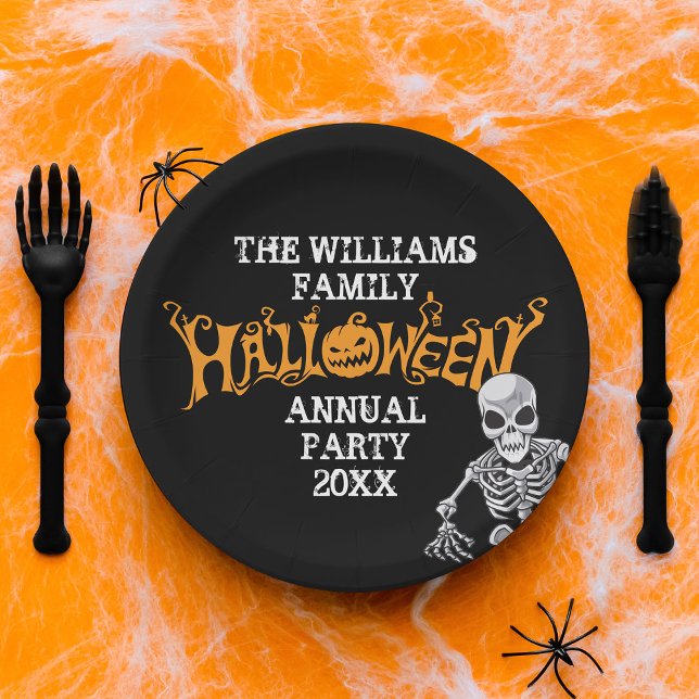 Custom Family Halloween Annual Party Skeleton Paper Plates (Creator Uploaded)