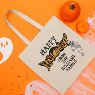 Custom Family Halloween Annual Party Skeleton Tote Bag