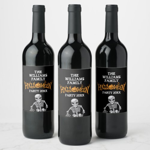 Custom Family Halloween Annual Party Skeleton Wine Label