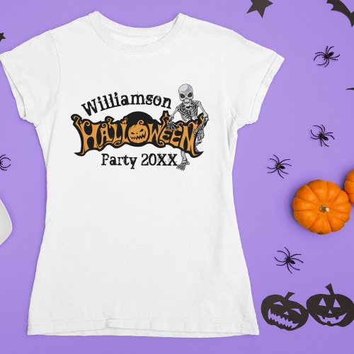 Custom Family Halloween Party Skeleton Womens T_Shirt