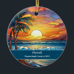 Custom Family Hawaii Beach Vacation Ceramic Ornament<br><div class="desc">Cute faux stained glass beachy scene,  personalizable Hawaii Beach Trip souvenir. Great for Christmas and family vacation keepsake,  or honeymoon momento.

Customization:
Change Caption and year to make it unique.</div>