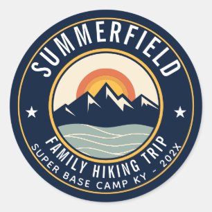 Custom Family Hiking Trip Modern Classic Round Sticker