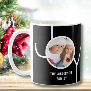 Custom Family Holiday Christmas Photo Black Coffee Mug
