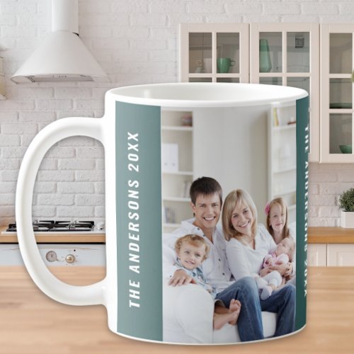 Custom Family Holiday Christmas Photo Green Coffee Mug