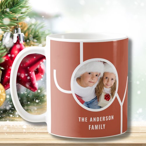 Custom Family Holiday Christmas Photo Rust Coffee Mug