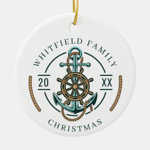 Custom Family Holiday Nautical Christmas Ceramic Ornament