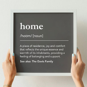 Custom family home dictionary custom name dark framed art