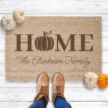 Custom Family Home Fall Pumpkin Doormat Fiber Doormat<br><div class="desc">This doormat can be personalized with your family's name for a cute front porch upgrade!</div>