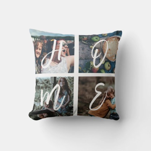 Custom Family Instagram Photo Collage Brush Script Throw Pillow