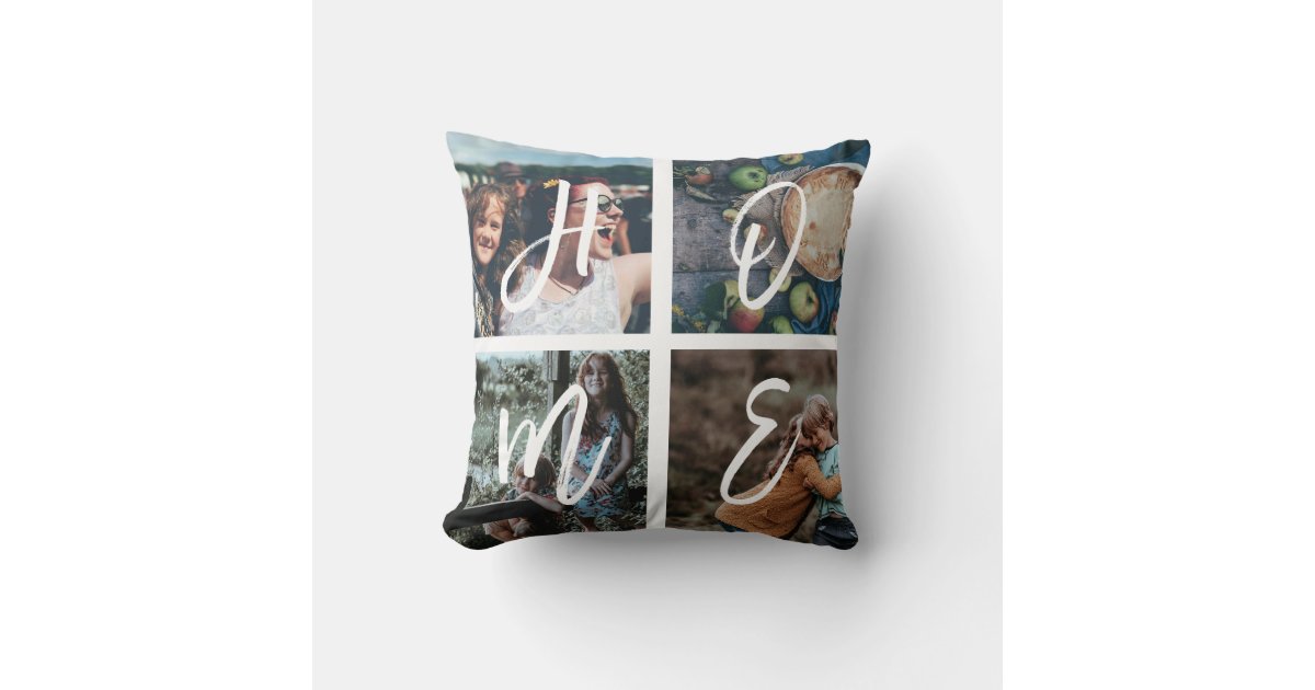 Custom Family Instagram Photo Collage Brush Script Throw Pillow | Zazzle