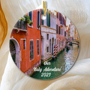 Custom Family Italy Trip Photo Christmas Tree Ceramic Ornament