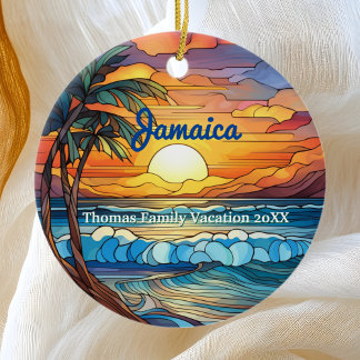 Custom Family Jamaica Trip Faux Stained Glass Ceramic Ornament