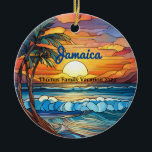 Custom Family Jamaica Trip Faux Stained Glass Ceramic Ornament<br><div class="desc">Cute personalizable tropical Trip souvenir.

Customization:
Change Caption and year to make it unique.</div>