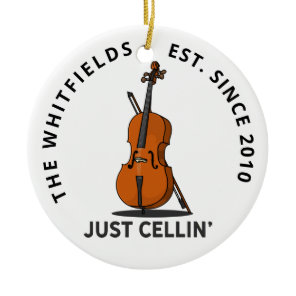 Custom Family Just Cellin Cello Fiddle Musician Ceramic Ornament