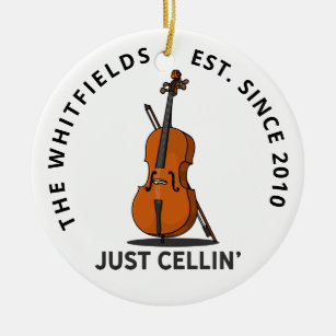 Custom Family Just Cellin Cello Fiddle Musician Ceramic Ornament