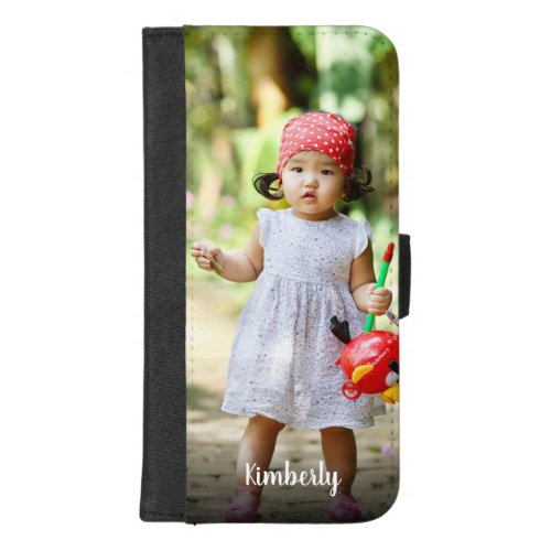 Custom family kids pets photo text overlay iPhone 87 plus wallet case