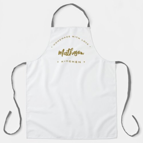 Custom family kitchen Homemade with love Gold text Apron