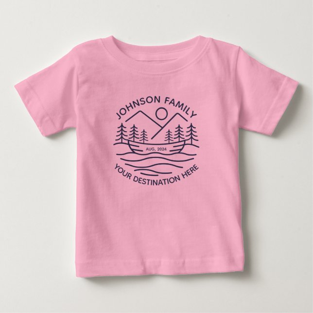 Custom Family Lake Camping Vacation Group Matching Baby T-Shirt (Front)