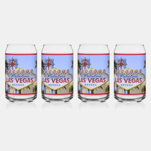 Custom Family  Las Vegas Nevada Welcome Sign Red  Can Glass