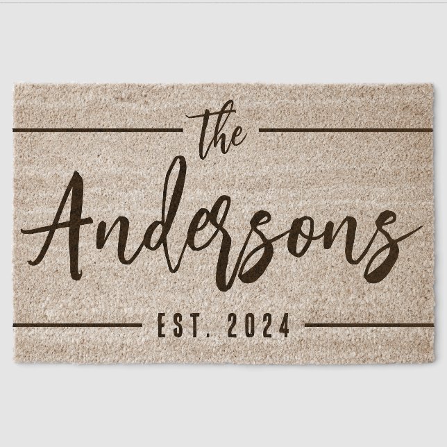 Custom Family Last Name Housewarming Closing Gift Fiber Doormat (Front)