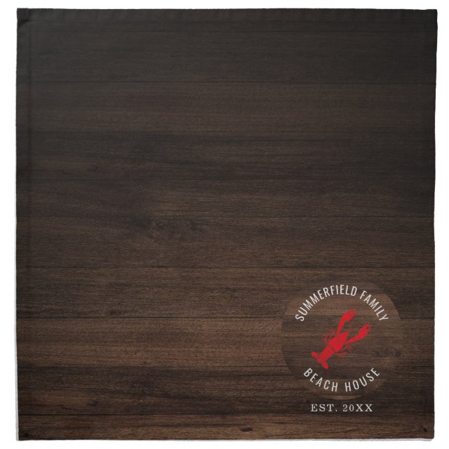 Custom Family Lobster Beach House Wood Effect Cloth Napkin (Front)