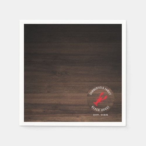 Custom Family Lobster Beach House Wood Effect Napkins