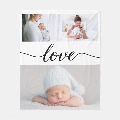 Custom Family Love elegant Script Photo Collage Fleece Blanket
