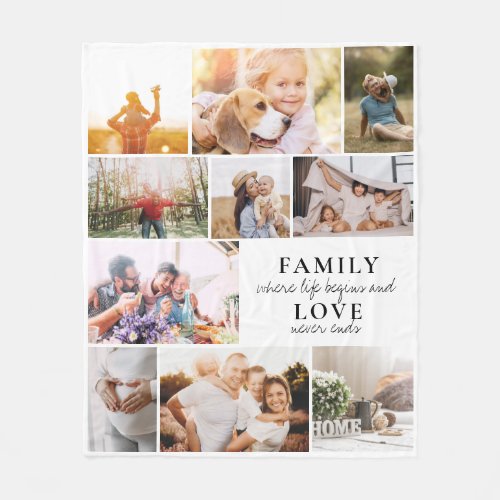 Custom Family Love Photo Collage Modern Quote Chic Fleece Blanket
