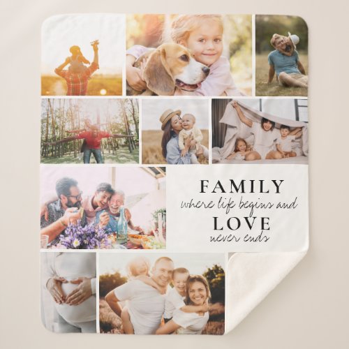 Custom Family Love Photo Collage Modern Quote Chic Sherpa Blanket