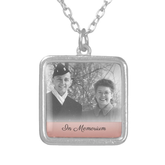 Custom Family Memorial Photo Silver Plated Necklace (Front)