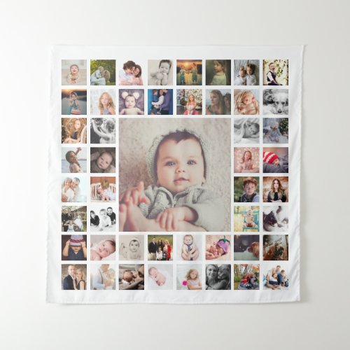 Custom Family Memories Personalized Photo Collage Tapestry - Create your own personalized family memories photo collage wall tapestry with your custom images. Makes a great gift to hang in the entryway or living room as a lovely wall art.