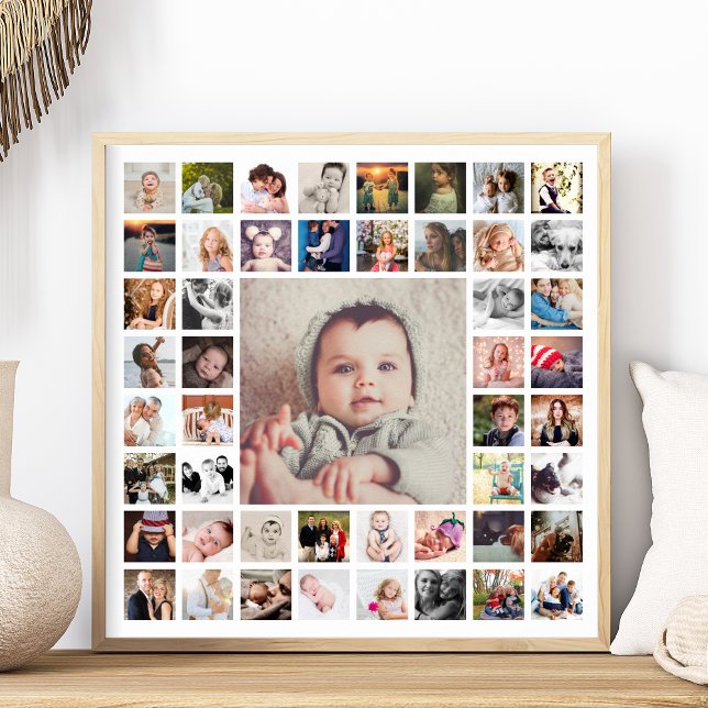 Custom Family Memories Photo Collage Personalized Poster (Create a lovely collage of your memorable family photos with this poster that you can personalize.)
