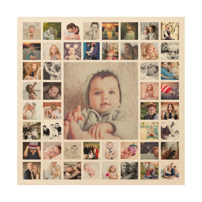 Custom Family Memories Photo Collage Personalized Wood Wall Art (Front)