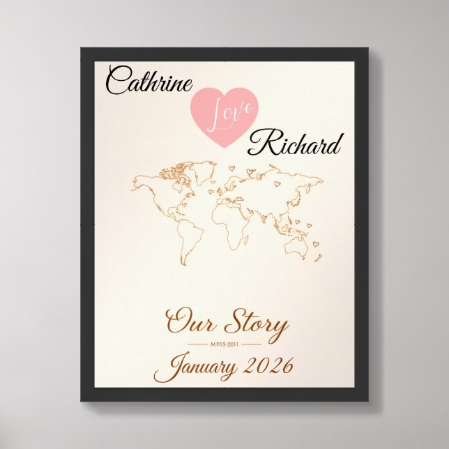 Custom Family Milestone Journey Map Framed Art (Framed Front)