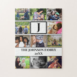 Custom Family Monogram 11 Photo Collage Jigsaw Puzzle