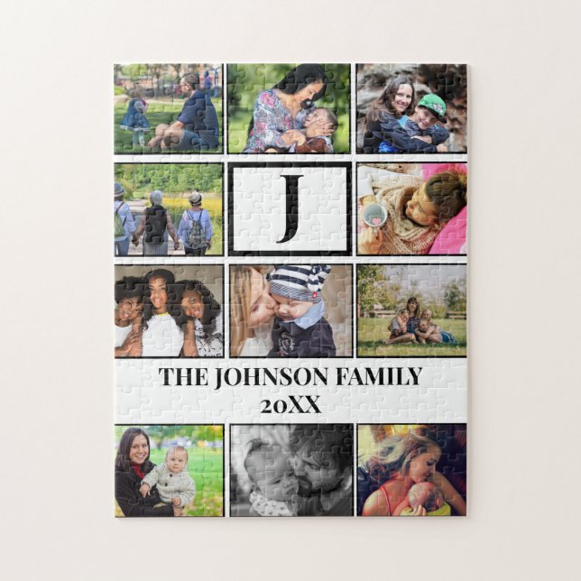 Custom Family Monogram 11 Photo Collage Jigsaw Puzzle (Vertical)