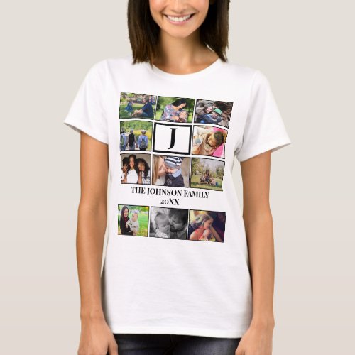 Custom Family Monogram 11 Photo Collage  T_Shirt