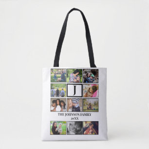 Custom Family Monogram 11 Photo Collage Tote Bag