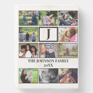 Custom Family Monogram 11 Photo Collage  Wooden Box Sign