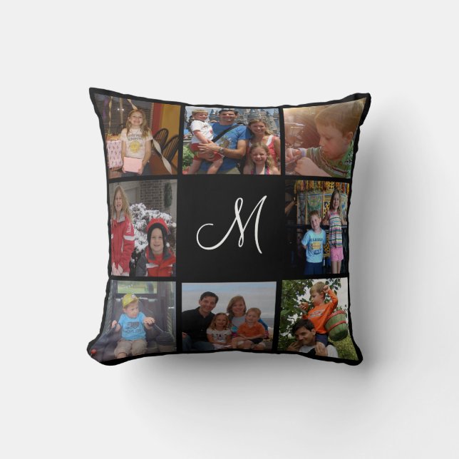 Custom family monogram and photo collage throw pillow (Front)