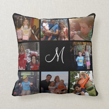 Custom Family Monogram And Photo Collage Throw Pillow by lovableprintable at Zazzle