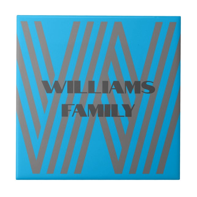 custom family monogram initial blue grey  ceramic tile (Front)