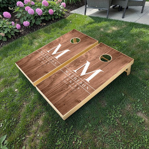 Custom Family Monogram Light Wood Cornhole Set