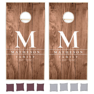 Custom Family Monogram Light Wood Cornhole Set