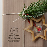 Custom Family Monogram, Merry Christmas,  Rubber Stamp<br><div class="desc">This christmas design features a family monogram on a modern wreath,  with holiday wishes and address.</div>