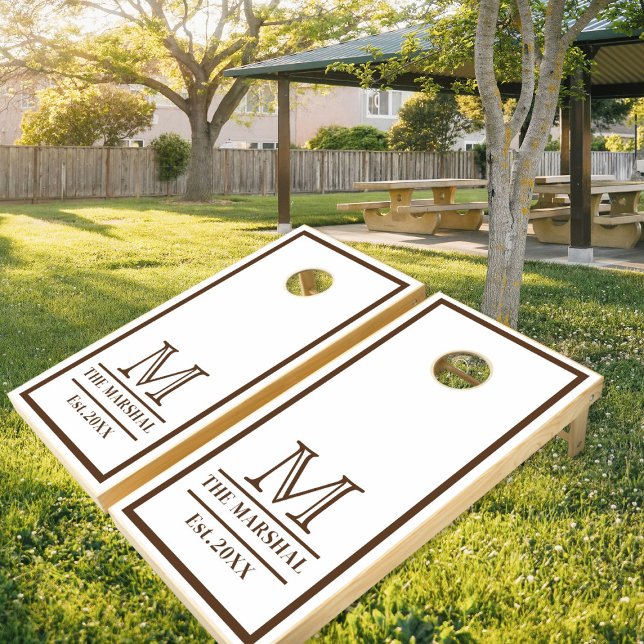 Custom Family Monogram Name Brown And White Cornhole Set (Creator Uploaded)